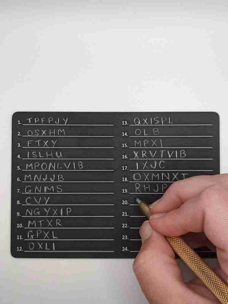 Step2 - etching the seed phrase plate